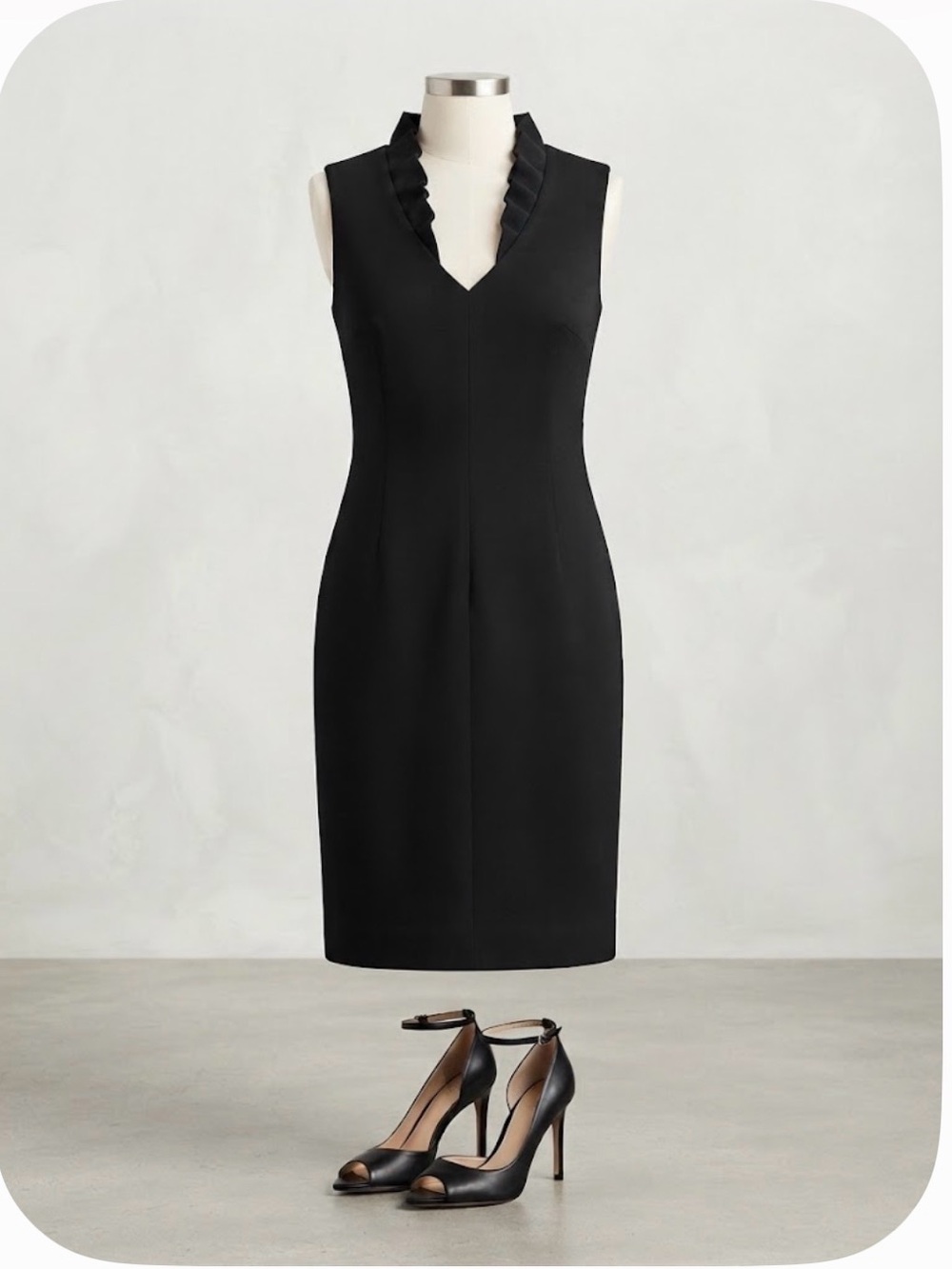 Calvin Klein Black Sleeveless Ruffle-Trim Sheath Dress